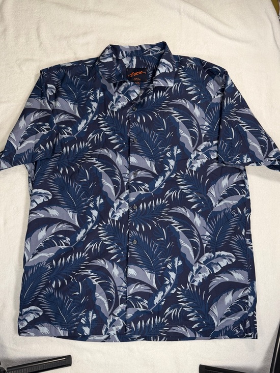 Egara Other - Egara Slim Fit XL Tropical Palm Print Button Up Shirt Blue Short Sleeve